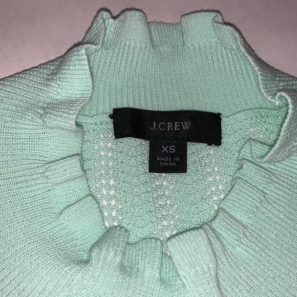 J. Crew Pointelle Ruffle Mock Neck Sweater Mint Green XS - Picture 3 of 10